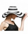 Beach Hats For Women Floppy Sun Stripes Woven Elegant Hats UPF 50+ White Black - Black White - CR182KCG9OD