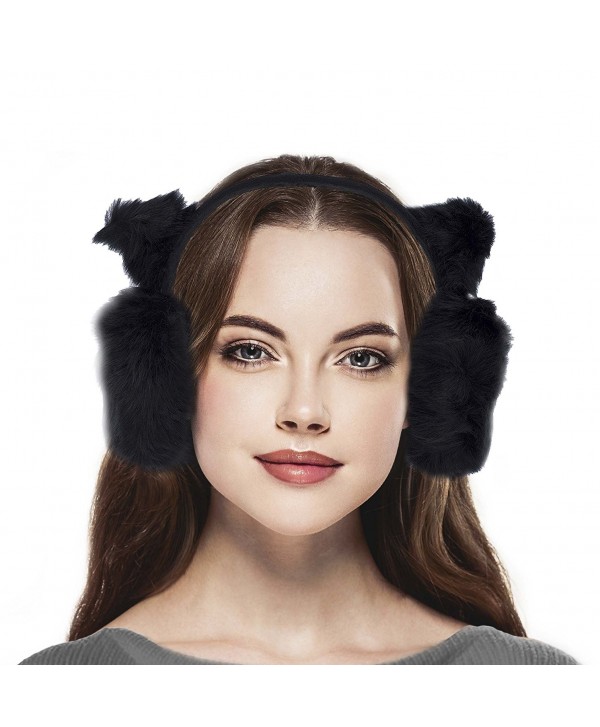 Lux Accessories Black Trendy Winter Cold Weather Fuzzy Furry Cat Ear Muffs - CA184QIEOD7