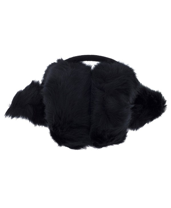 Black Trendy Winter Cold Weather Fuzzy Furry Cat Ear Muffs - CA184QIEOD7
