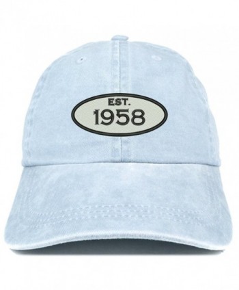 Trendy Apparel Shop Established 1958 Embroidered 60th Birthday Gift Pigment Dyed Washed Cotton Cap - Light Blue - CG180L88N5K