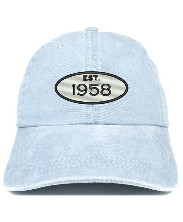 Trendy Apparel Shop Established 1958 Embroidered 60th Birthday Gift Pigment Dyed Washed Cotton Cap - Light Blue - CG180L88N5K