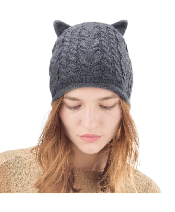 Winter Knit Beanie Cat Hat - Angora Rabbit Hair Cap Hats For Women FURTALK Original - Dark Grey - CF187R79IOC