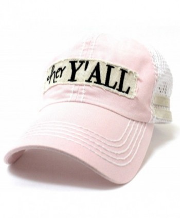 CAPS 'N VINTAGE Baby Pink Hey Y'all Embroidery Patch Baseball Trucker Hat - CV1859Z3KD7