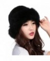 Valpeak Womens Winter Hat Knitted Mink With Fox Brim Real Fur Hats (Black) - CV12O6GO2IQ