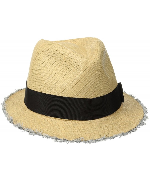 San Diego Hat Company Women's Raffia Fray Edge Panama Fedora with Ribbon Bow - Natural - CQ11S3RBJX1