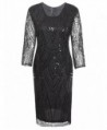 Vijiv Women 1920s Gastby Beaded Sequin 3/4 Sleeve Art Deco Embellished Flapper Dress - Black - CT187XWWSZK