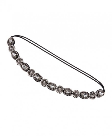 Alilang Womens Grey Elastic Flapper Rhinestone Metallic Beaded Hair Piece Headband - CF12N1IGD14