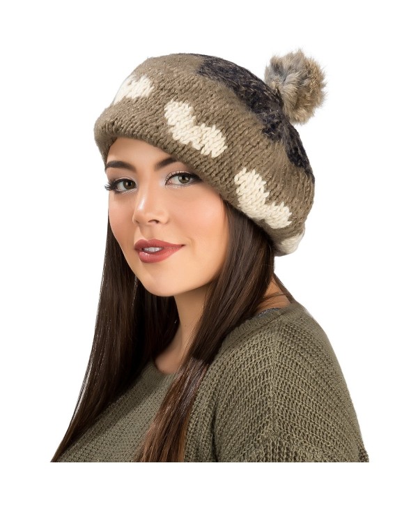 Aerusi Women Ladies French Classic Beret Chunky Knit Knitted Braided Beanie Cap - Brown - CU12BPPYUCT