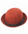 Womens Fedora Hats Bowknot Summer Straw Hat Roll Brim Bowler Derby Hat (Rust red) - C211O9N3JKJ