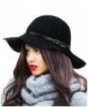 NYFASHION101 Exclusive Women's Chain Link Band Wool Flop Brim Fedora Hat - Black - CS1274IMWDP