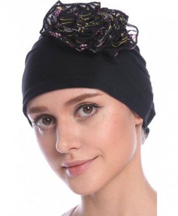 Ababalaya Women Soft Flower Hat in childbirth Cap Chemo Cancer Cap in 5 Colors - Black - C317Y2HXWC2