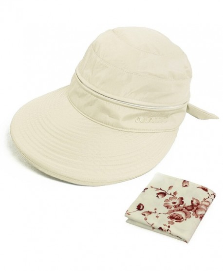 kilofly UV Protection Wide Brim Summer Lightweight 2in1 Visor Sun Hat - Beige - CJ11YYZXB87