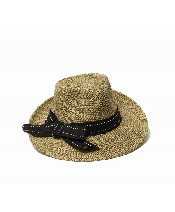 Physician Endorsed Women's Rich Pitch Fedora Packable Sun Hat with Ribbon Rated Upf 50+ - Black Tweed - CM11LCDI6NJ
