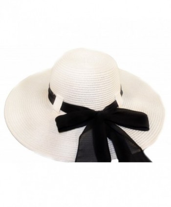 White Wide Brim Ladies Hat With Black Bow / Belt Loop Design - CH113ZCSS5L