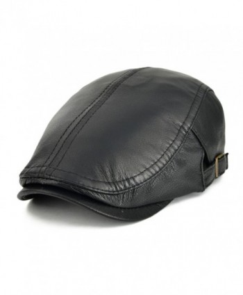 VOBOOM Men Women Adjustable Genuine Leather Ivy Cap Newsboy hat 121 - Black - C317YY2ORYO