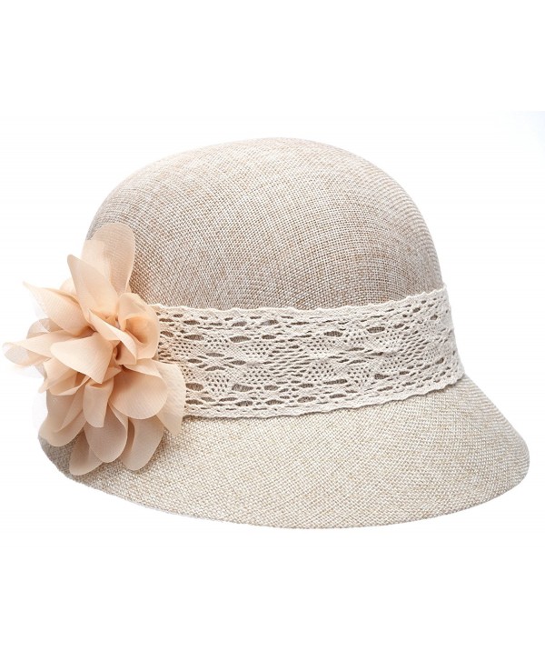 Epoch Women's Gatsby Linen Cloche Hat With Lace Band and Flower - Natural - C212ER399E5
