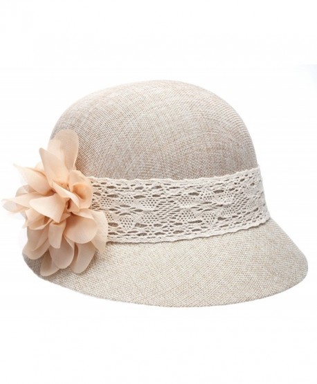 Epoch Women's Gatsby Linen Cloche Hat With Lace Band and Flower - Natural - C212ER399E5