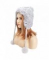 ZLYC Women Fashion Winter Warm Rabbit Fur Knit Bobble Beanie Cap Hat with Earflaps - Grey - CV1887Q5UHR
