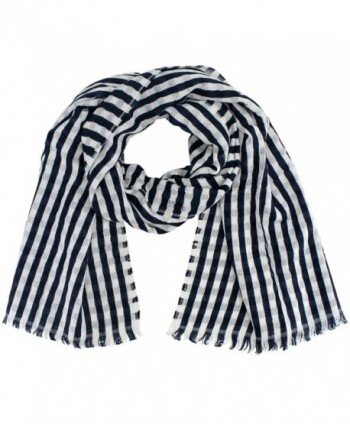 Classic Striped Lightweight Scarf Wrap - Blue - C0126OPIV39