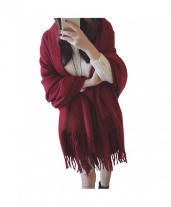 MorySong Soft Cashmere Feel Scarf Stole With Tassel Winter Warm Shawl Wrap for Women - Burgundy - CD186TDURQI