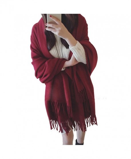 MorySong Soft Cashmere Feel Scarf Stole With Tassel Winter Warm Shawl Wrap for Women - Burgundy - CD186TDURQI