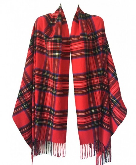 Women Oversized Scottish Clan Tartan Plaid Cashmere Feel Shawl Wrap Winter Scarf - Red Tartan - CD187IENQQ3