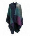 UTOVME Fashion Winter Cashmere Feel Cardigan Large Plaid Blanket Scarf Poncho - Blue Green Purple - CK12JW0R323