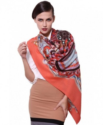 Grace Scarves 100% Ultrafine Wool Scarf- Large Square - Retro Style- Salmon - CQ11H4VMK99