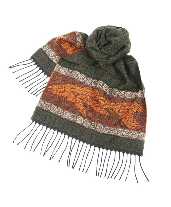 Women's Fish Scarf - Green and Orange - Celtic Beasties Collection - 75" Long - CK186Z6Q3M9