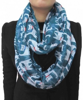 Lina & Lily Cute Cat Kitten Print Infinity Loop Scarf for Women - Cerulean+White - C011V9E7HJZ
