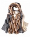 Long Fashion Silk Scarf Floral and Graphic Print - Brown Swallow Grid - CK184YTMKLQ