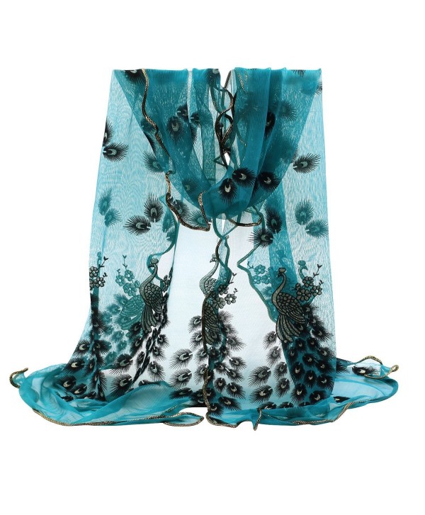JYS365 Women Peacock Embroidered Soft Wrap Shawl Stole Pashmina Lace Scarf - Peacock Blue - CY12JG1NYWL