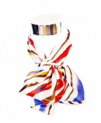 Silk-Feel Magic Fashion Neck Scarf - Multicolored Strips on Ivory Design (40+ tying styles) - CD116KIDFMN