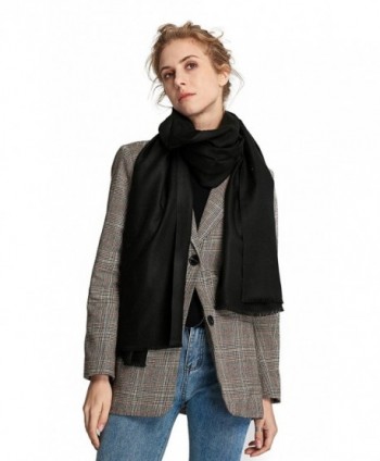 RIONA Women's Soild Basolan Silk Wool Scarf - Soft Lightweight Neckwear for Spring & Fall - 173701_black - C0188IXXN77