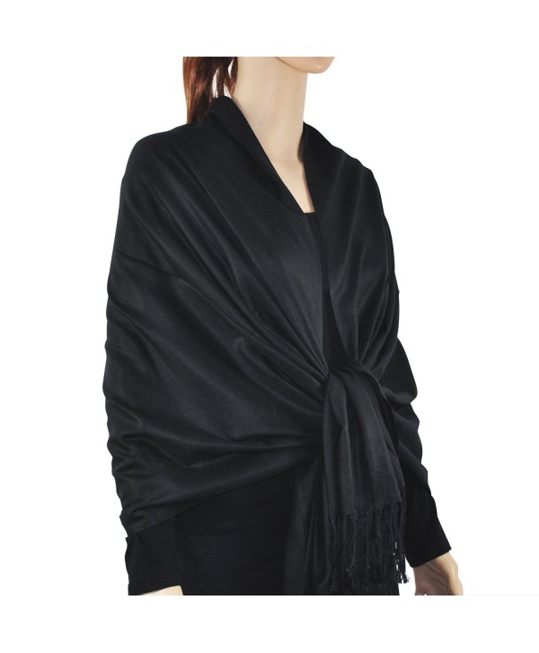 Paskmlna Large Solid Color Pashmina Shawl Wrap Scarf 80" X 27" - Black1 - CO12I75FPUV