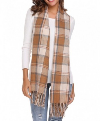 Women's Long Shawl Big Grid Winter Warm Lattice Large Scarf - Plaid Rice Coffee - CT185QQHWU7