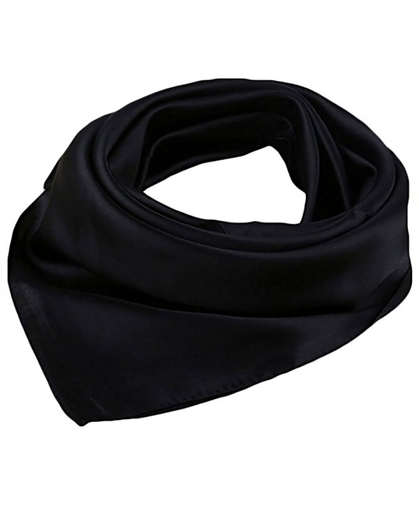 Women Satin Square Scarf Wrap Silk Feel Solid Color Hair Scarf Accessory 23" - Black - C4186L75HKM