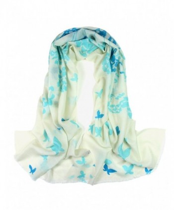 Dahlia Women's 100% Merino Wool Pashmina Scarf - Ink Painting Flower Style - Butterfly Flower: Blue - CL12JXRP3SB