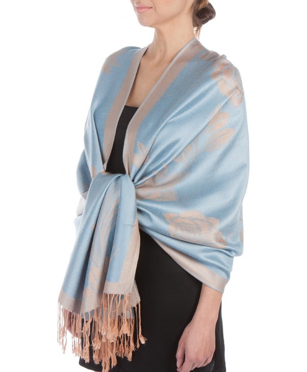 Sakkas Two Tone Rose Pashmina Scarf / Stole / Wrap - Powder Blue / Beige - CO117IMAJZF