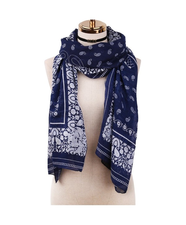 SOJOS Women's Fashion Pattern Soft Lightweight Summer Beach Shawl Wrap Scarf SC312 - C2 Dark Blue Paisley - CK186TWMC9N