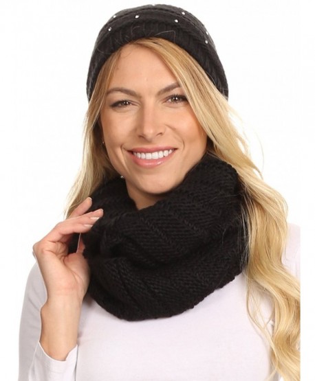 Sakkas Sayla Rhinestone Jewel Soft Warm Woven Cable Knit Beanie Hat And Scarf Set - Black - CD12L6X0A8R