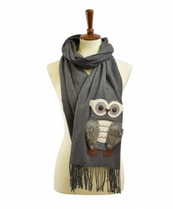 Cashmere feel owl patch fuax fur scarf - Charcoal - CK187NE7T7X