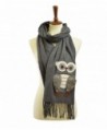 Cashmere feel owl patch fuax fur scarf - Charcoal - CK187NE7T7X