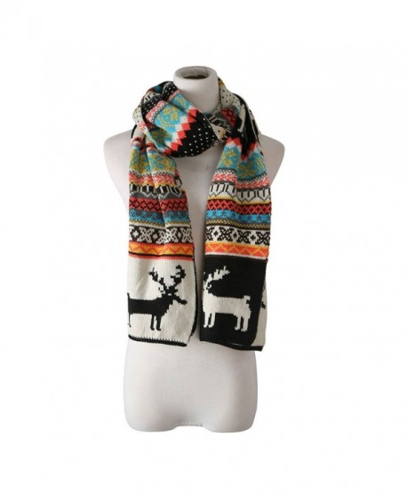 candyanglehome Christmas Knitting Scarf Women Men Winter Warm Thick Wool Reindeer Printed Knit Shawl - Black - CC1889ATS5S