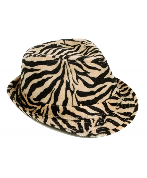 Simplicity Zebra Stripes Tweed Furry Trilby Gothic Fedora Hat- Beige- SM - CS119ED3FD5