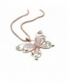 Perman Ladies Fashion Rose Gold Opal Butterfly Pendant Necklace Sweater Accessories - C31885OQNDD
