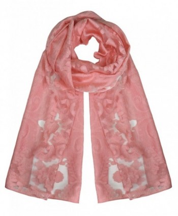 Peach Couture Embroidered Bohemian Design Sheer Lightweight Burnout Velvet Scarf - White Pink - CO17YE8KC2E