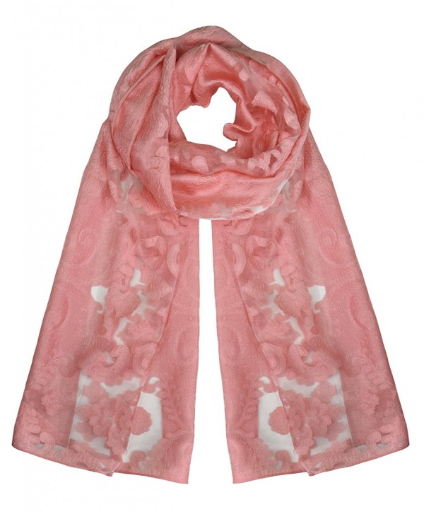 Peach Couture Embroidered Bohemian Design Sheer Lightweight Burnout Velvet Scarf - White Pink - CO17YE8KC2E