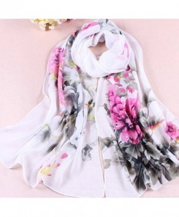 cytdesign Fashion Women Flower Ink Style Soft Voile Chiffon Scarves Wrap - White - CW11PSN5JCF
