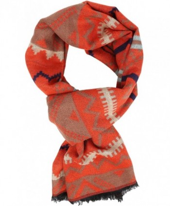 Sakkas Xayn Long Aztec Tribal Warm Patterned UniSex Cashmere Feel Scarf - Orange - CP12LBF0AJT